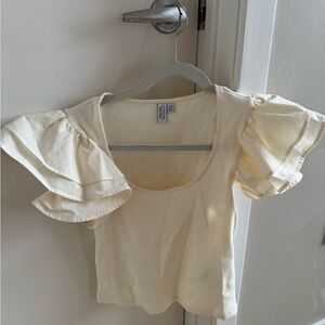 Cream Ruffle Sleeve Top